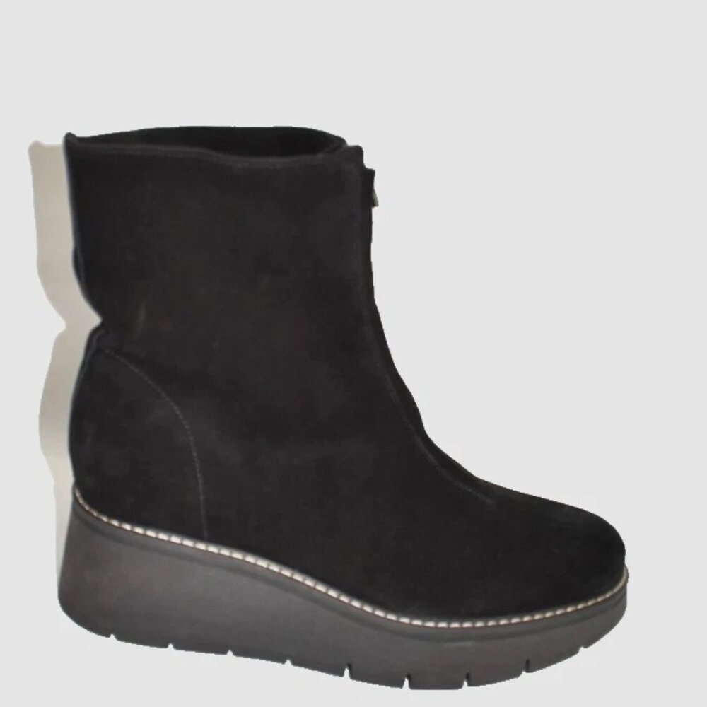 New! La Canadienne Gale Suede Wedge Bootie Size 11 Black Platform DD515